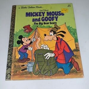 Vintage Book; Little Golden Book Mickey Mouse and Goofy The Big Bear Scare